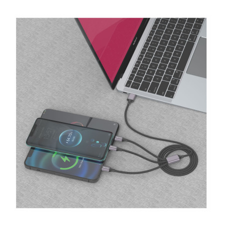 Câble tressé USB charge rapide 3-en-1 1,2m - IDUSD
