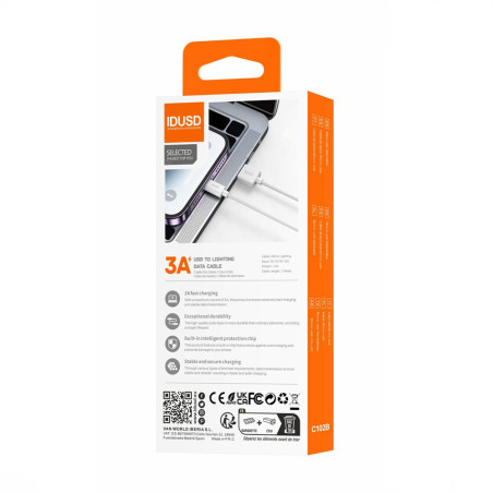 Câble lightning 1m Blanc 3A - IDUSD
