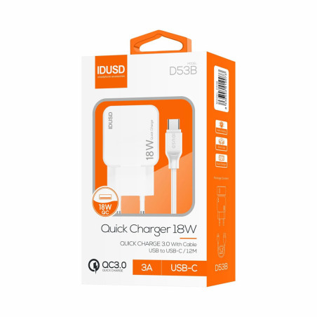 Pack chargeur USB-C Blanc 3A 18W - IDUSD