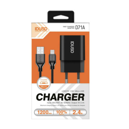 Chargeur 2 en 1 micro USB 2.4A noir - IDUSD