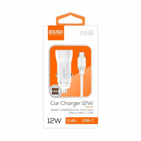 Kit prise allume-cigare 2 ports USB + câble USB-C Blanc - IDUSD