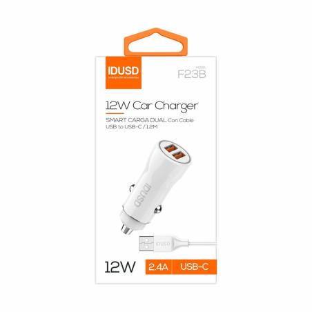 Kit prise allume-cigare 2 ports USB + câble USB-C Blanc - IDUSD