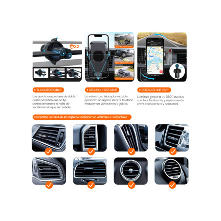 Support voiture grille aération 360° universel - IDUSD