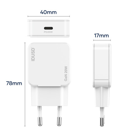 Chargeur complet USB-C Blanc 20W - IDUSD
