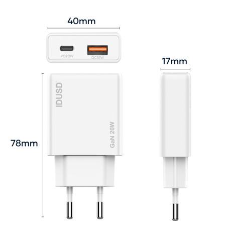 Chargeur complet 2-en-1 USB-C Blanc 20W - IDUSD