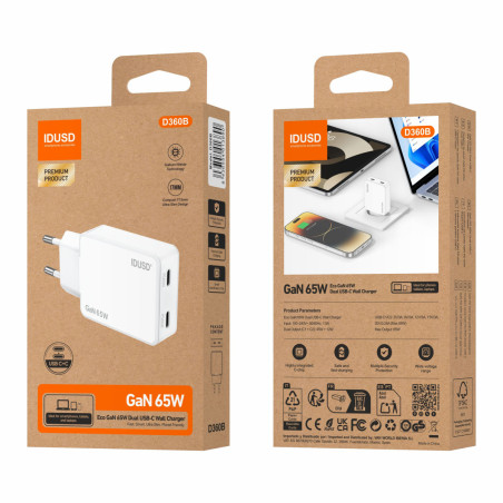 Prise secteur 2 ports USB-C 65W - IDUSD