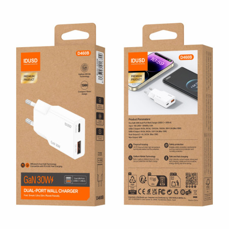 Prise secteur 2 ports USB / USB-C 30W - IDUSD