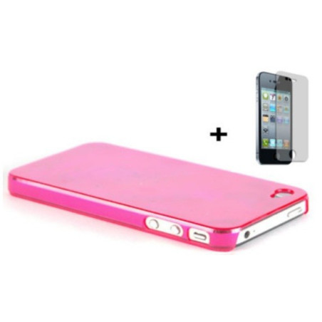 Coque en plastique rose pour iPhone 4 + film de protection offert